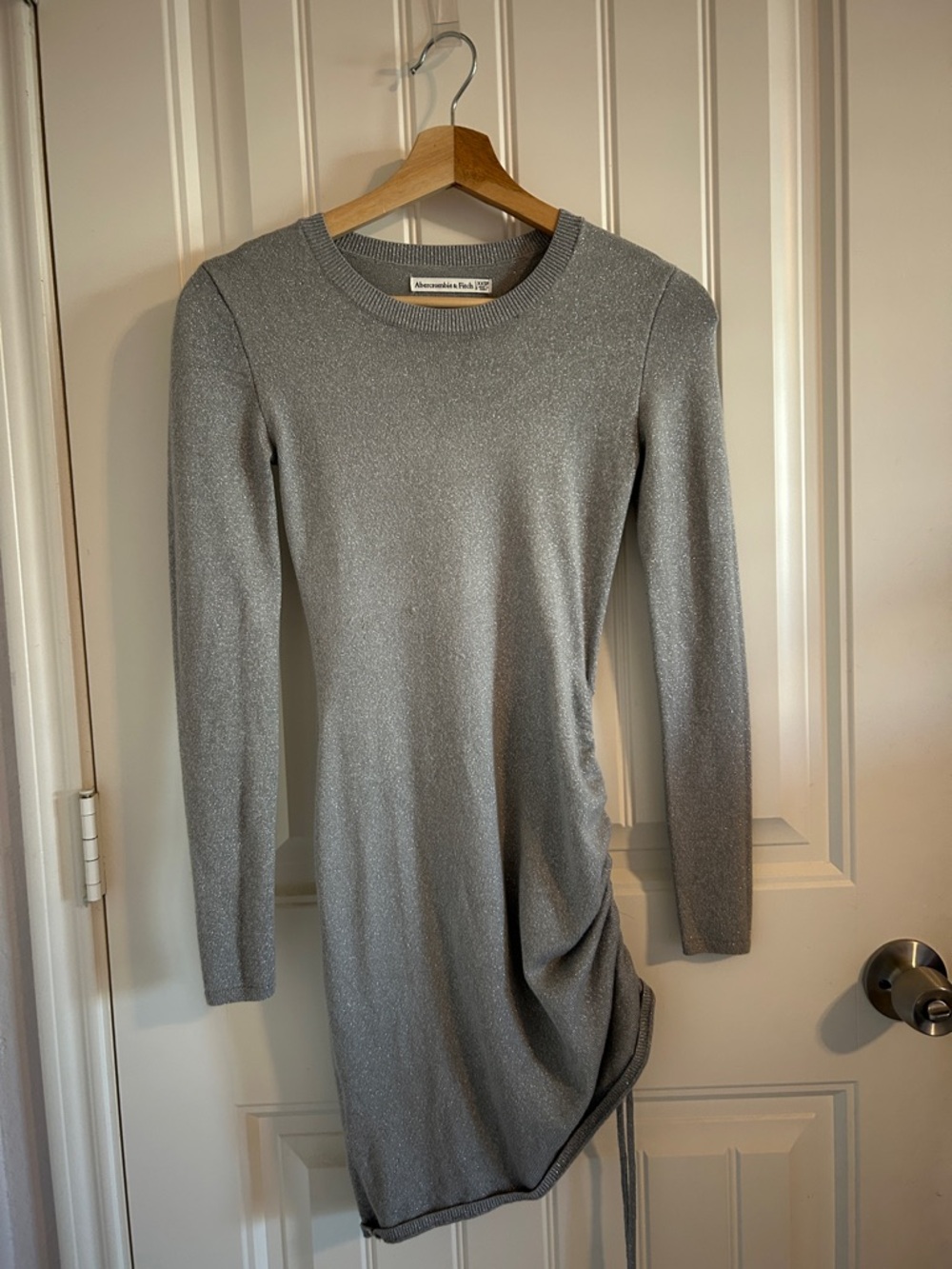 Abercrombie & Fitch Silver Shimmer Long-Sleeve Bodycon Dress
